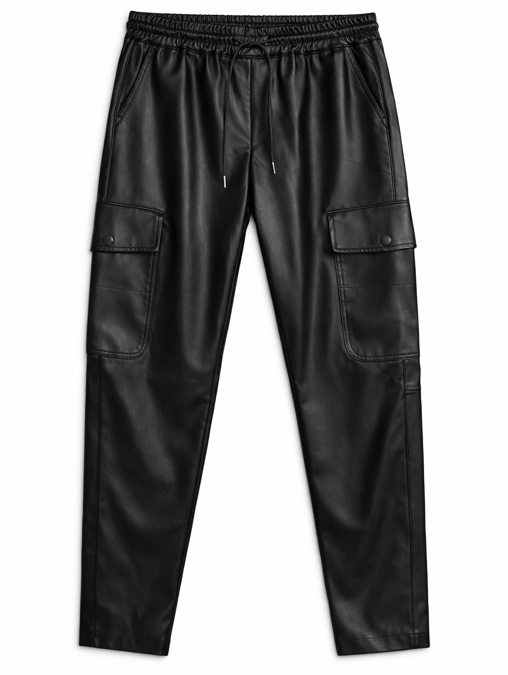 Zara Sleek Jet Black Tapered Cargo Style Soft Faux Leather Edgy Urban Chic Pants